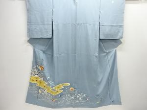 大正ロマン　貝にカニ模様刺繍五ツ紋着物